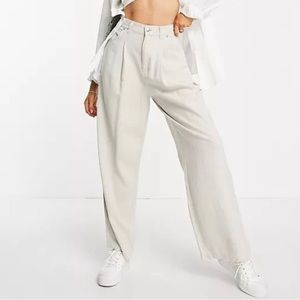 ASOS Designs Petite Wide Leg Pants with Linen in Oatmeal